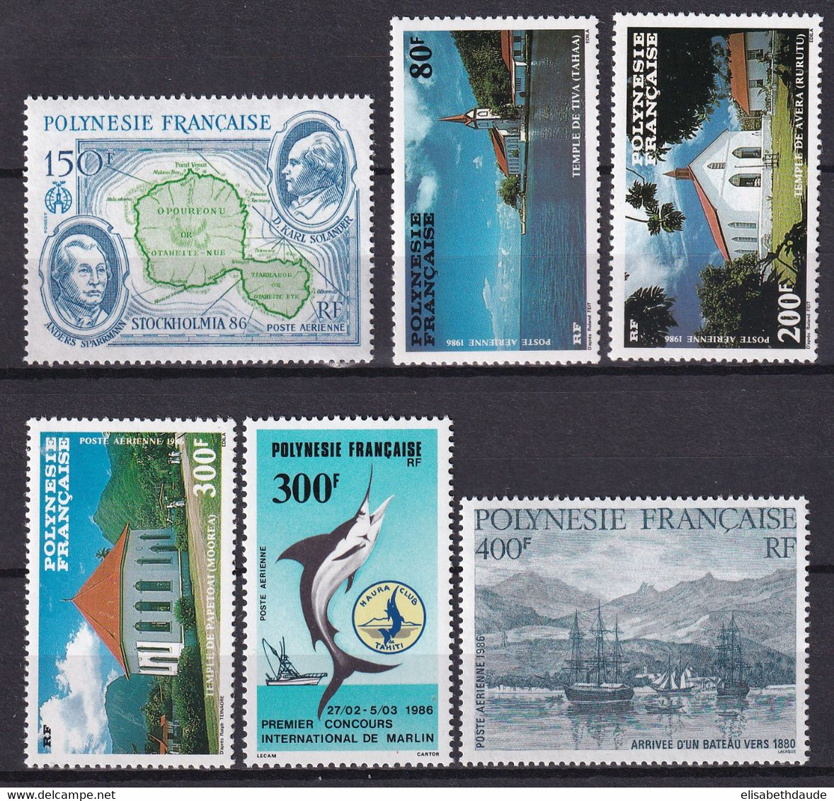 POLYNESIE - POSTE AERIENNE ANNEE 1986 COMPLETE YVERT N° 190/195 ** MNH - COTE = 40.7 EUR. - - Années Complètes