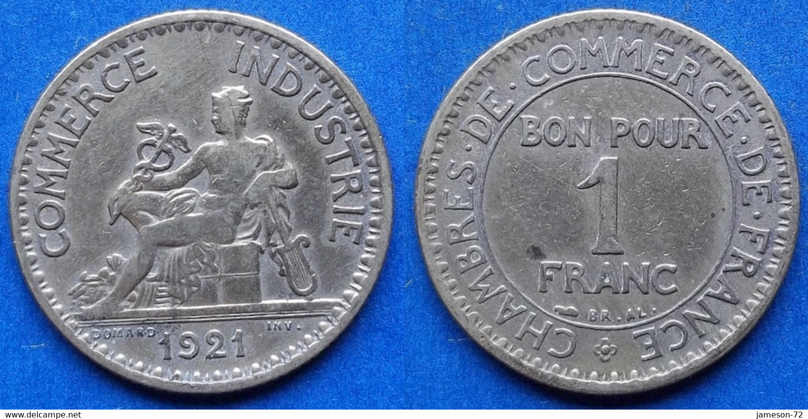 FRANCE - 1 Franc 1921 KM# 884 III Republic (1871-1940) - Edelweiss Coins - Andere & Zonder Classificatie