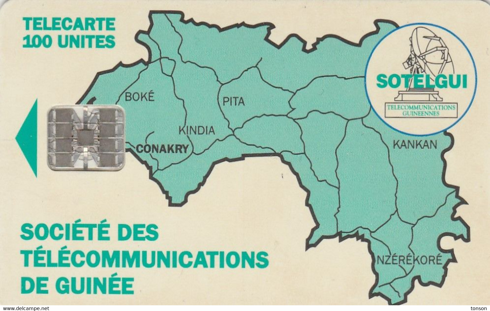 Guinea, GN-SOT-0005D, Map Of Guinea, 2 Scans.    Red CN At Bottom Right: C4Cxxxxxx.   With Moreno Logo - Guinee