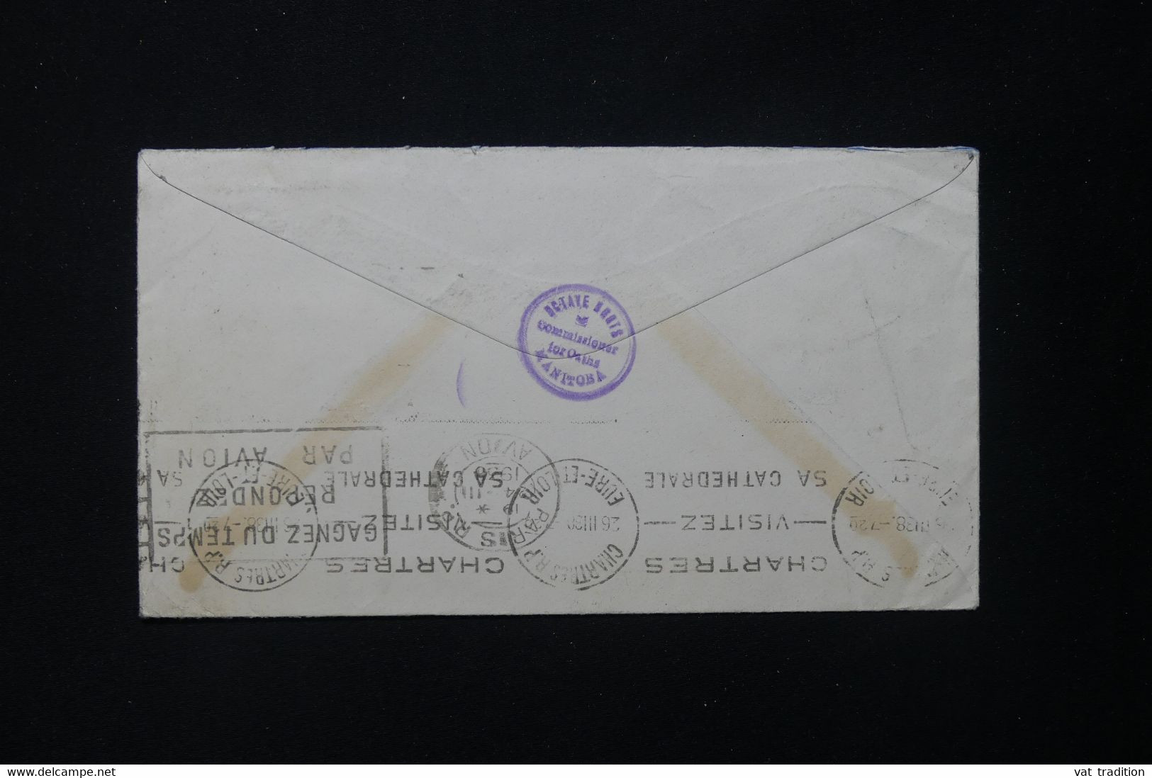 CANADA - Enveloppe De Manitoba Pour La France En 1938 Par Avion Via New York Par Le S/S Europa - L 82584 - Briefe U. Dokumente