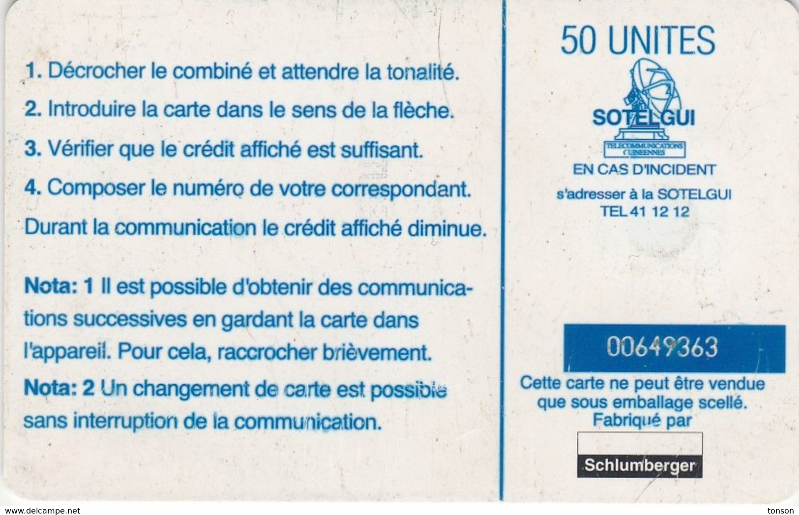 Guinea, GN-SOT-0013A, Pont En Liane (Old Schlumberger, 2 Scans.    White Control Number In A Blue Background. - Guinea