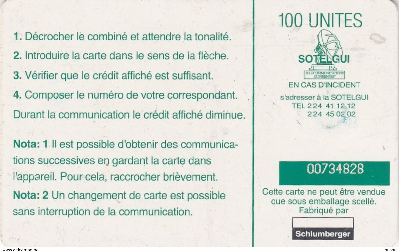 Guinea, GN-SOT-0014A, Léfas Et Paniers (Old Schlumberger Logo), 2 Scans.    White Control Number In A Green Background. - Guinée