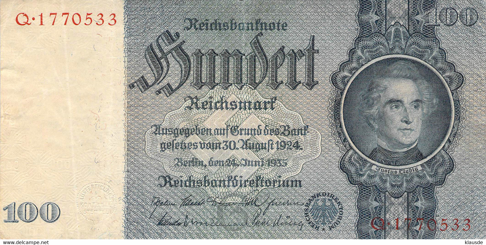 100 Reichsmark 1935 AU/EF (II) Deutschland - 100 Reichsmark