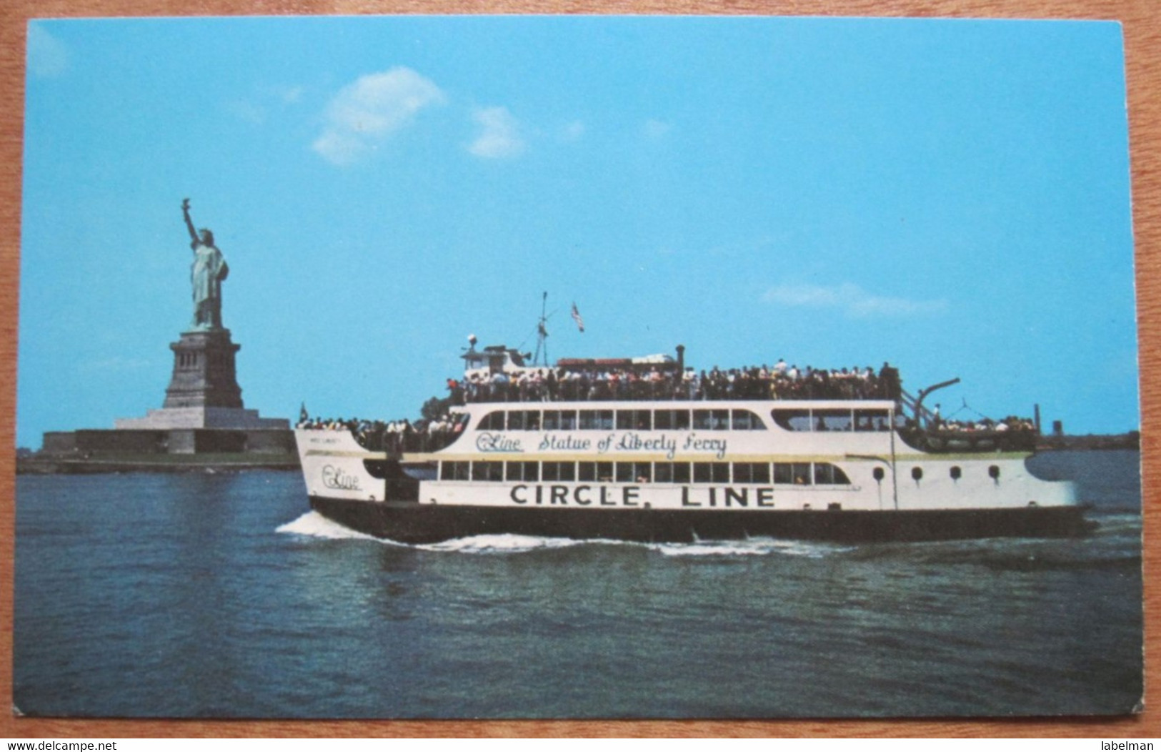 LIBERTY STATUE ISLAND NEW YORK CIRCLE LINE FERRY USA UNITED STATES CARD ANSICHTSKARTE CARTOLINA POSTCARD PC STAMP - Albany