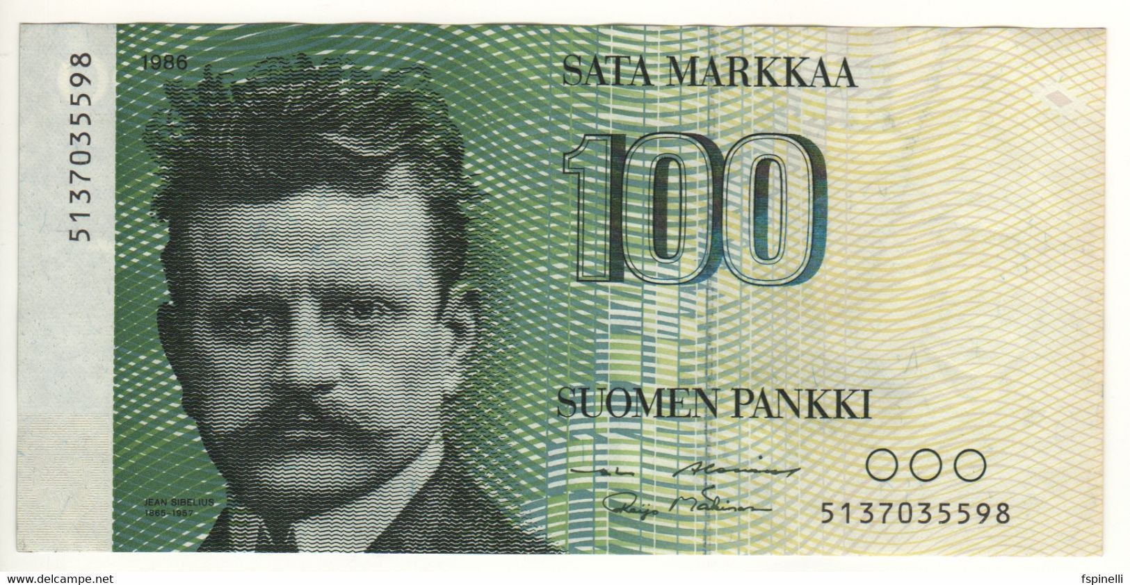 FINLAND   100 Markkaa   P115      1986   Jean Sibelius On Front  -  Swans On Back - Finland