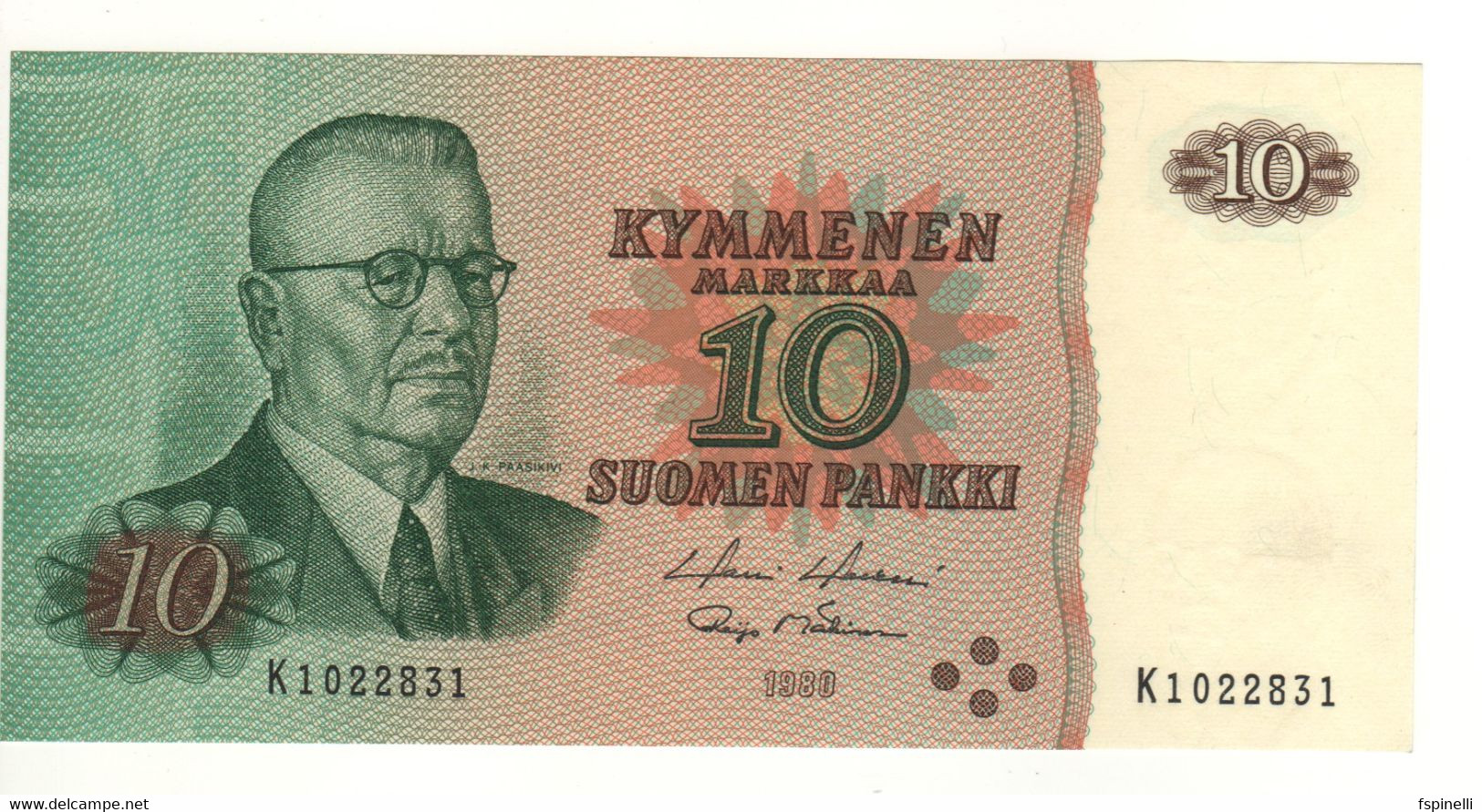 FINLAND   10 Markkaa   P111      1980   Juho Kusti Paasikivi On Front  -  Arms On Back  UNC - Finland