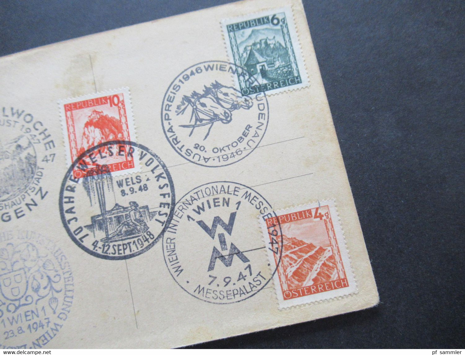 Österreich 1946 AK Wien Schloss Schönbrunn Rückseitig 5 Verschiedene Sonderstempel - Storia Postale