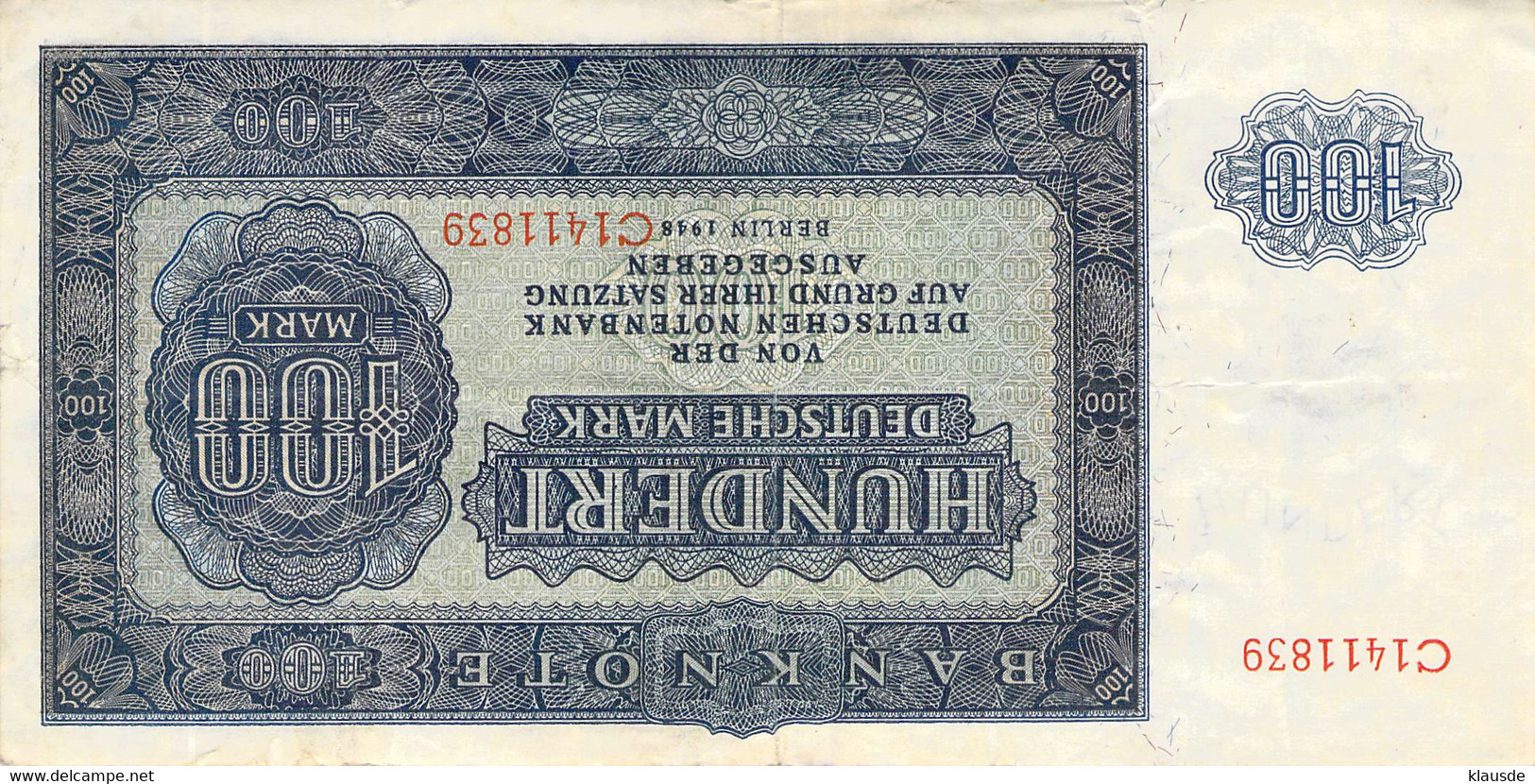 100 DM Deutsche Notenbank 1948 DDR VG/G (IV) - 100 Deutsche Mark