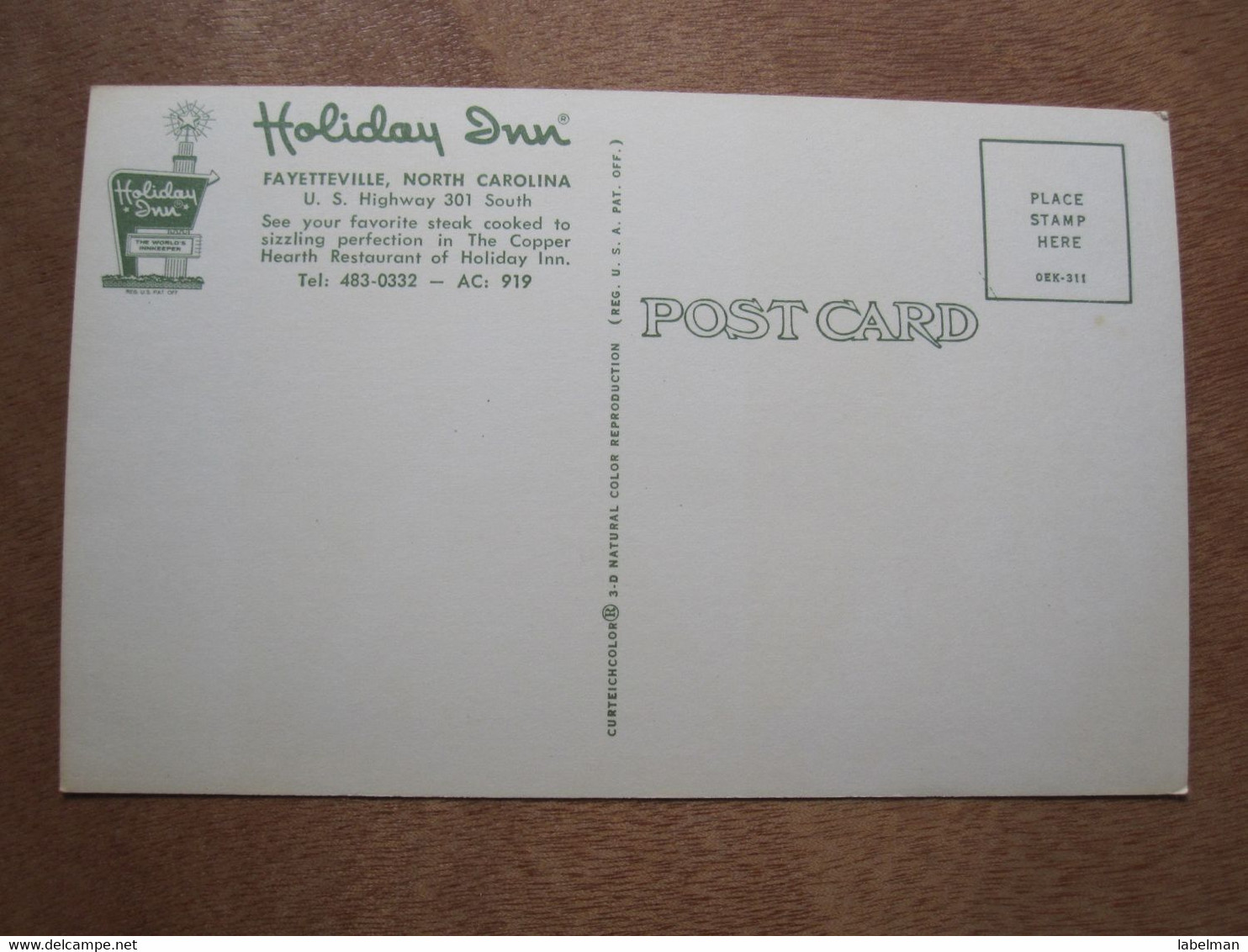 HOLIDAY INN COPPER HEARTH FAYETTEVILLE CAROLINA NORTH USA UNITED STATES CARD ANSICHTSKARTE CARTOLINA POSTCARD PC STAMP - Fayetteville