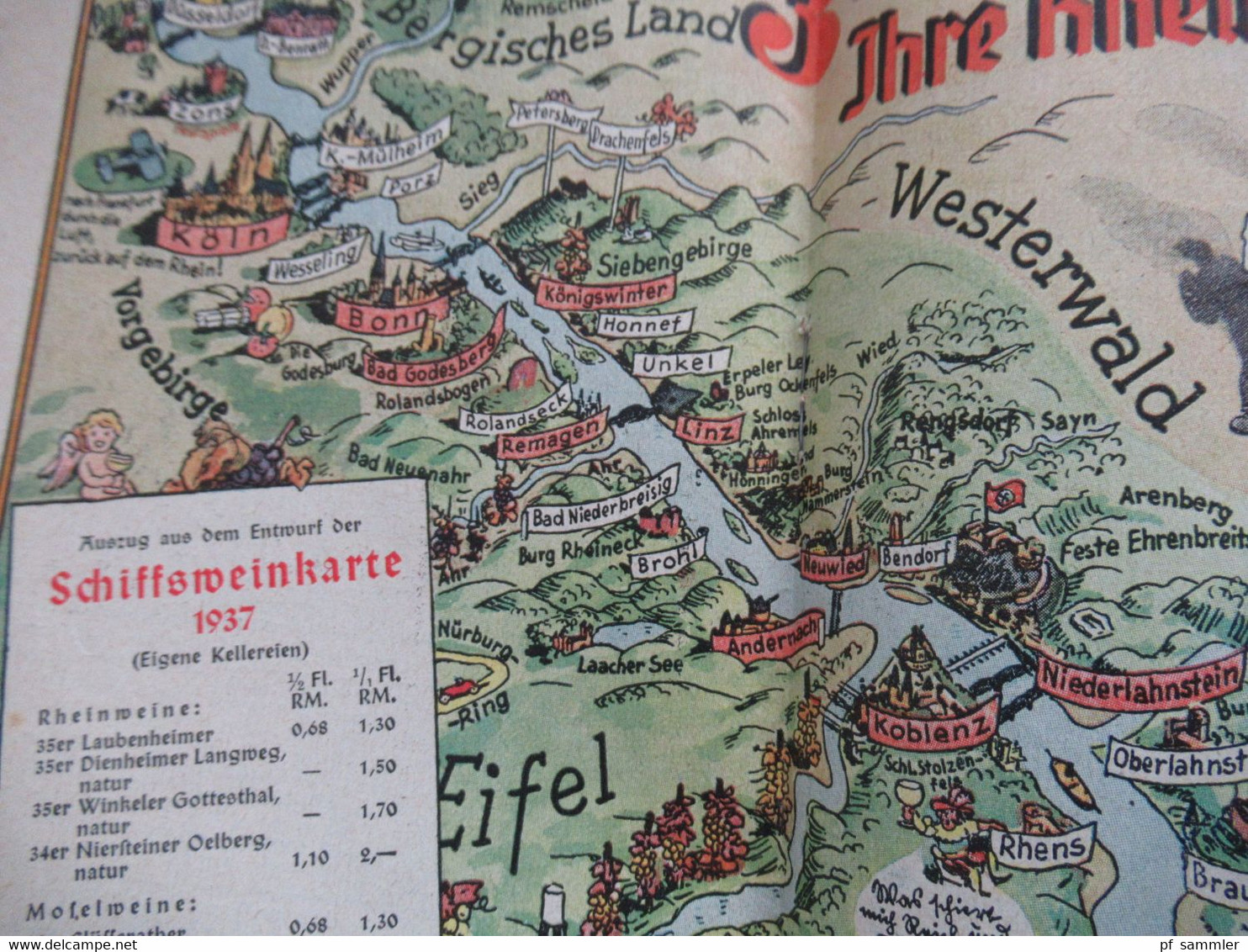 Deutsches Reich 1937 Rheindampfer Fahrten Fahrpläne 1937 der Köln - Düsseldorfer Rheindampfschiffahrt farbig illustriert