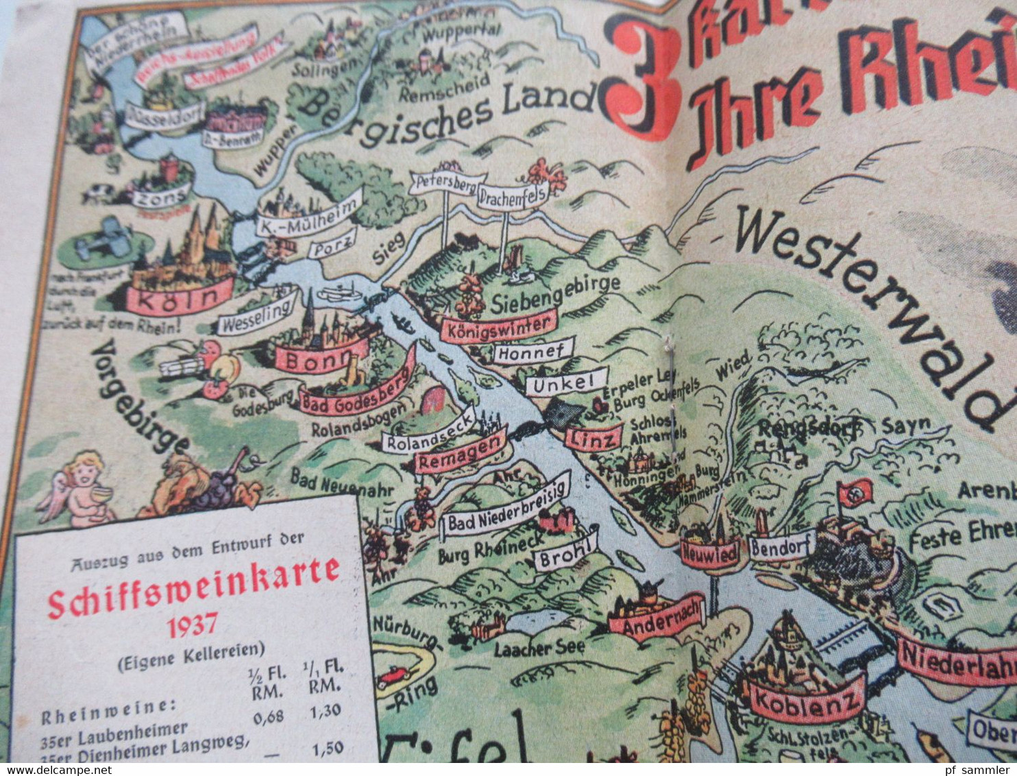 Deutsches Reich 1937 Rheindampfer Fahrten Fahrpläne 1937 der Köln - Düsseldorfer Rheindampfschiffahrt farbig illustriert