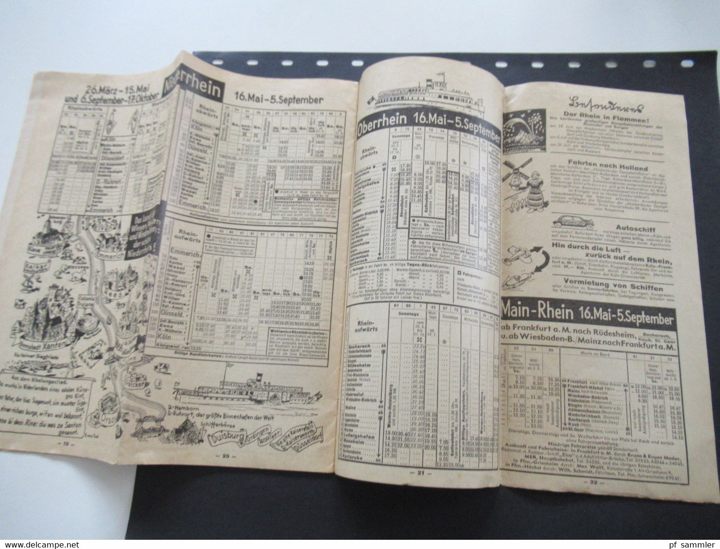 Deutsches Reich 1937 Rheindampfer Fahrten Fahrpläne 1937 der Köln - Düsseldorfer Rheindampfschiffahrt farbig illustriert