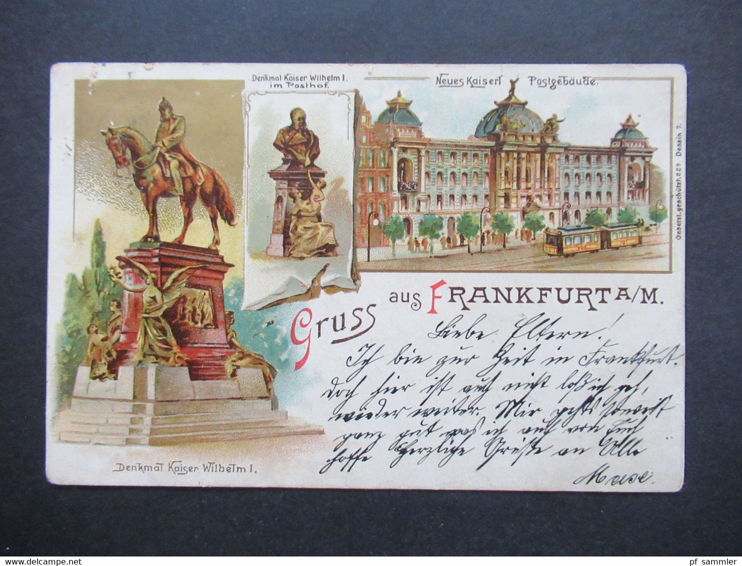 Deutsches Reich 1903 Litho AK Gruss Aus Frankfurt A/M Mehrbildkarte Denkmal Kaiser Wilhelm I. Neues Kaiserl. Postgebäude - Saluti Da.../ Gruss Aus...