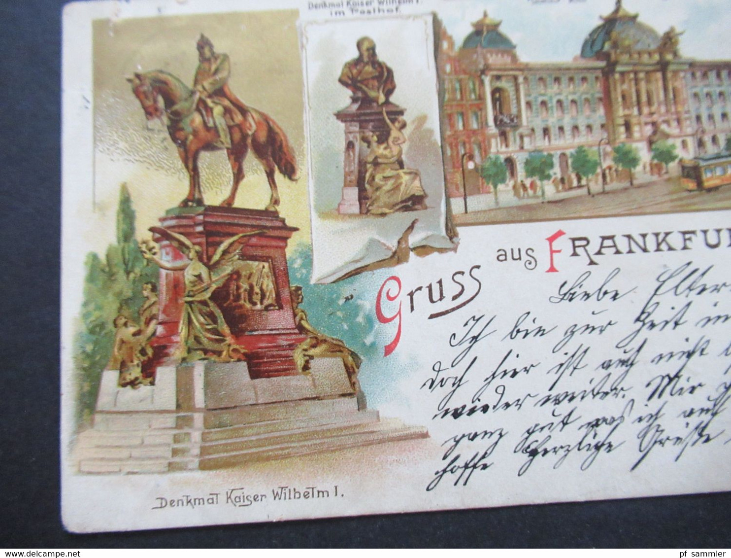 Deutsches Reich 1903 Litho AK Gruss Aus Frankfurt A/M Mehrbildkarte Denkmal Kaiser Wilhelm I. Neues Kaiserl. Postgebäude - Greetings From...