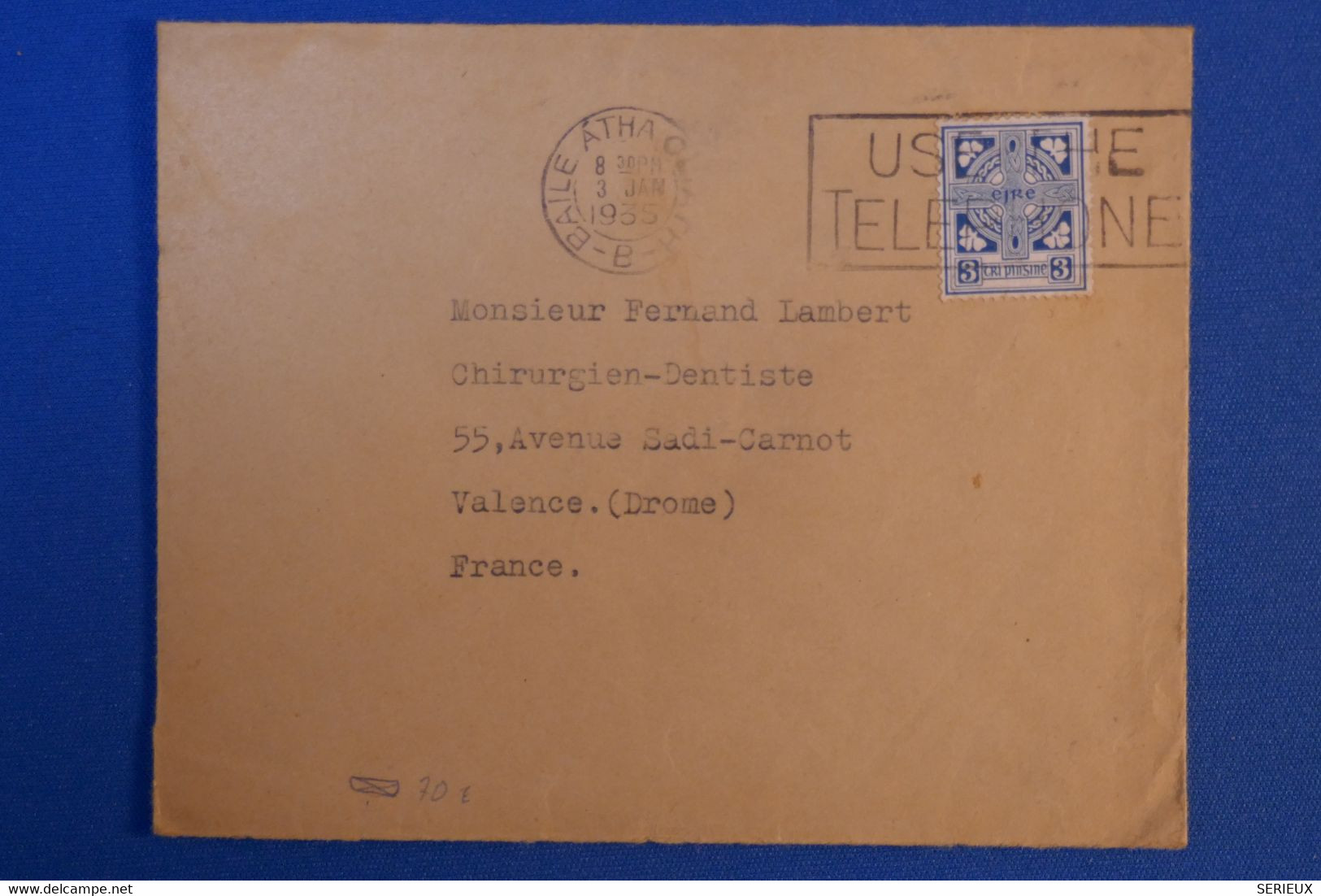 I 12 IRLANDE BELLE LETTRE  1935 POUR VALENCE FRANCE + AFFRANCHISSEMENT PLAISANT - Storia Postale