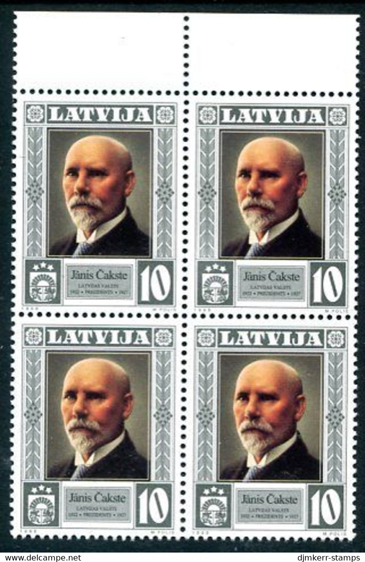 LATVIA 1998 President Cakste Block Of 4 MNH / **.  Michel 489 - Letonia