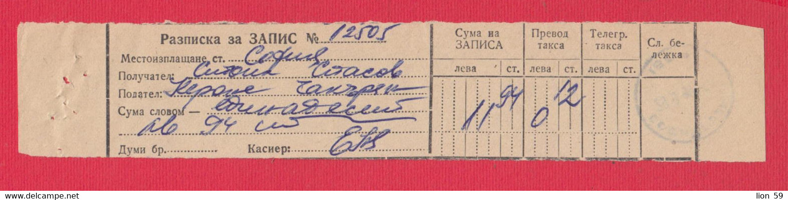 113K193 / Bulgaria 1980 Form ???- Receipt - Postal Money Order , Sofia ,  Bulgarie Bulgarien - Covers & Documents