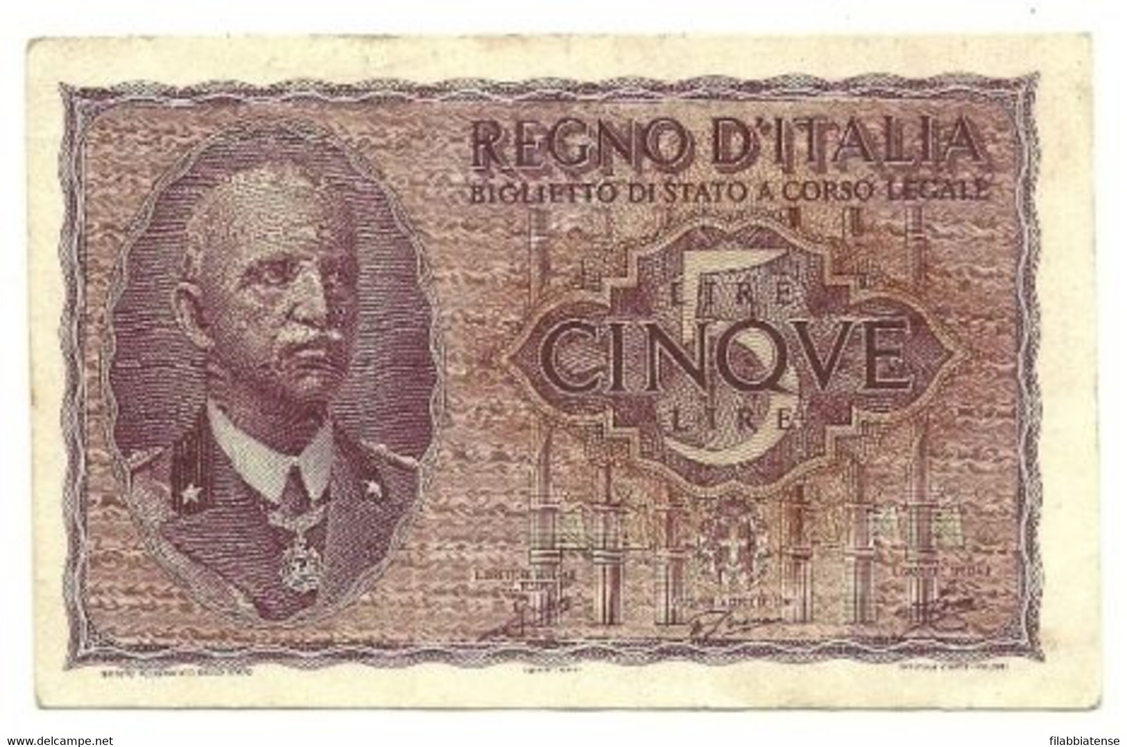 Italia - 5 Lire 1944     ---- - Italië– 5 Lire