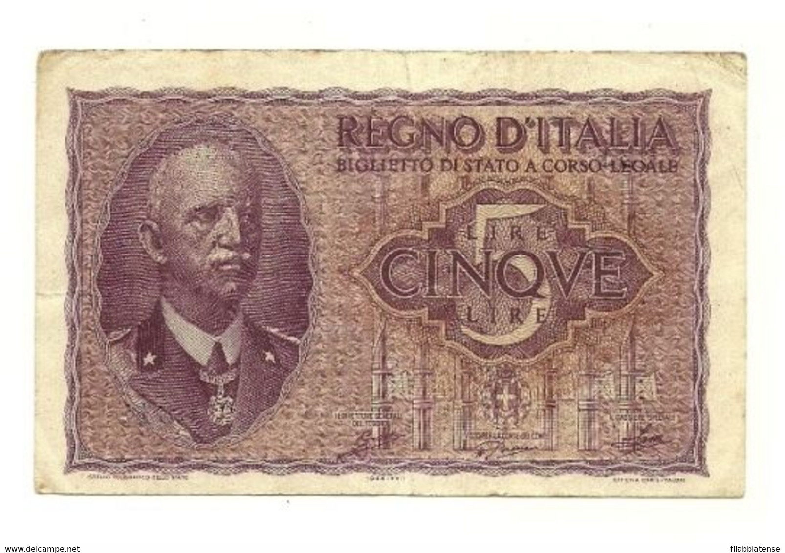 Italia - 5 Lire 1944     ---- - Italië– 5 Lire