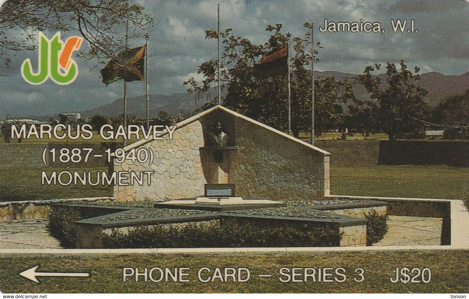 Jamaica, 4JAMD, $20, Marcus Garvey - Monument, 2 Scans. - Jamaica