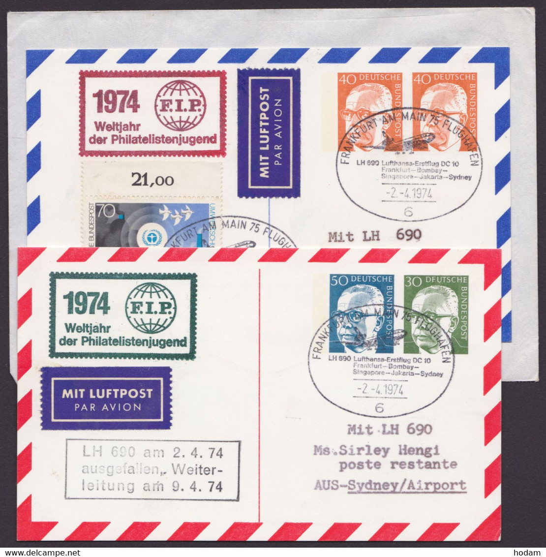Mi-Nr. PP58 A2/01, 61 A2/01, Je Per Luftpost Nach Australien, 1x Zusatzfrankatur - Privatpostkarten - Gebraucht