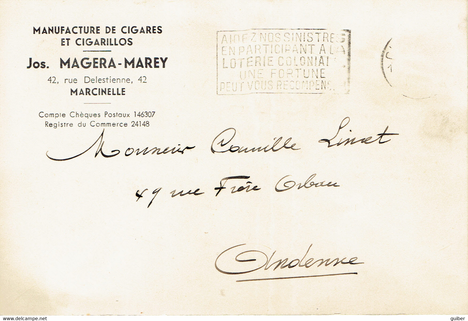 Manufacture De Cigares Et Cigarillos  Magera-marey Marcinelle - 1900 – 1949