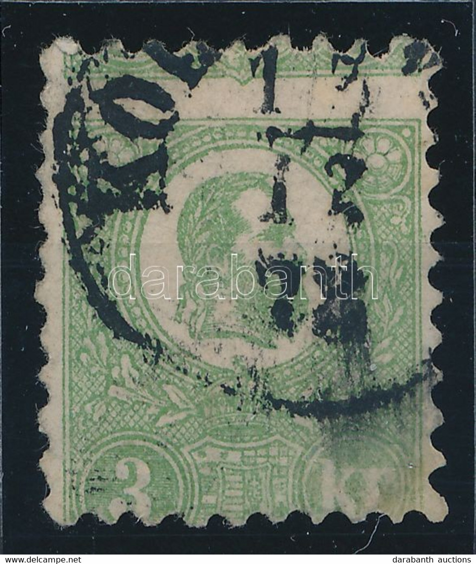 O 1871 Kőnyomat 3kr Látványosan Képbe Fogazva / Strongly Shifted Perforation (140.000) (jobb Alsó Részén Javított / Repa - Other & Unclassified