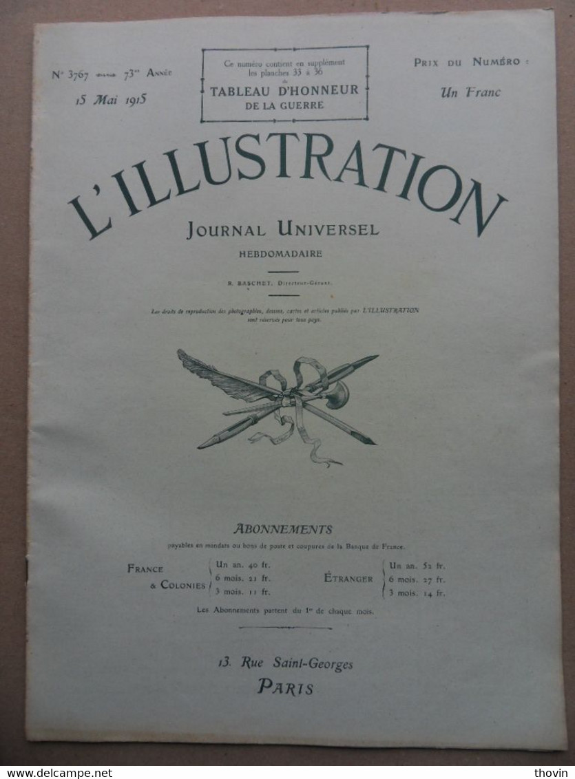 HEBDOMADAIRE L ILLUSTRATION N°3767 DU 15 MAI 1915-NOMBREUSES PUBLICITES - 1900 - 1949