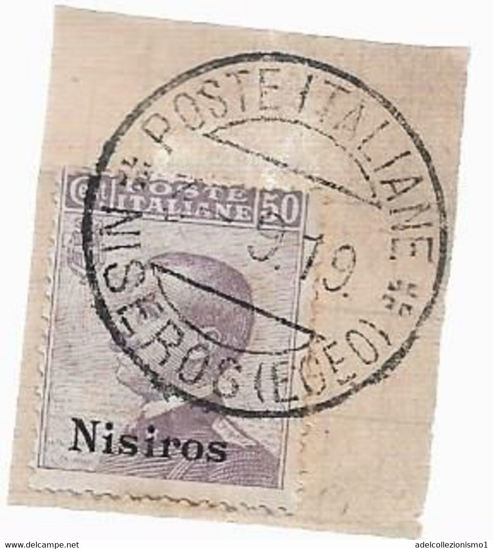 94856) ITALIA-EGEO-NISIRO-50 C. • Effigie Di Vittorio Emanuele III Tipo Michetti • Violetto  USATO SU FRAMMENTO - Egée (Nisiro)