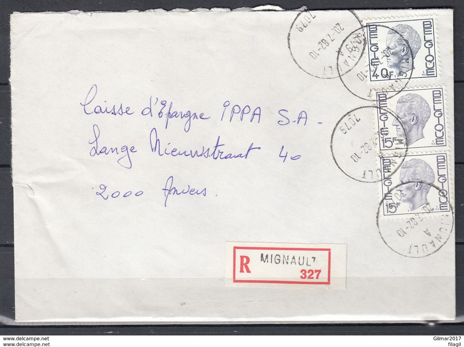 Aangetekende Brief Van Mignault Naar Anvers - 1970-1980 Elström