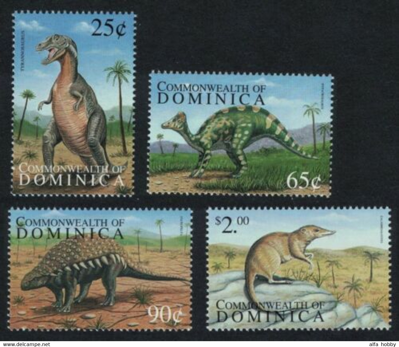 Dominica, 1999, Prehistoric Fauna, Dinosaurs 4 Stamps - Prehistorics