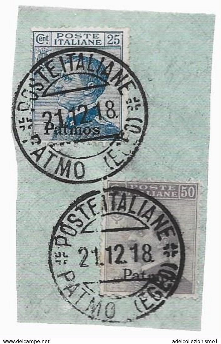 94861) ITALIA-EGEO-PATMO-25 C+40 C.. • Effigie Di Vittorio Emanuele III Tipo Michetti - USATI SU FRAMMENTO - Egeo (Patmo)