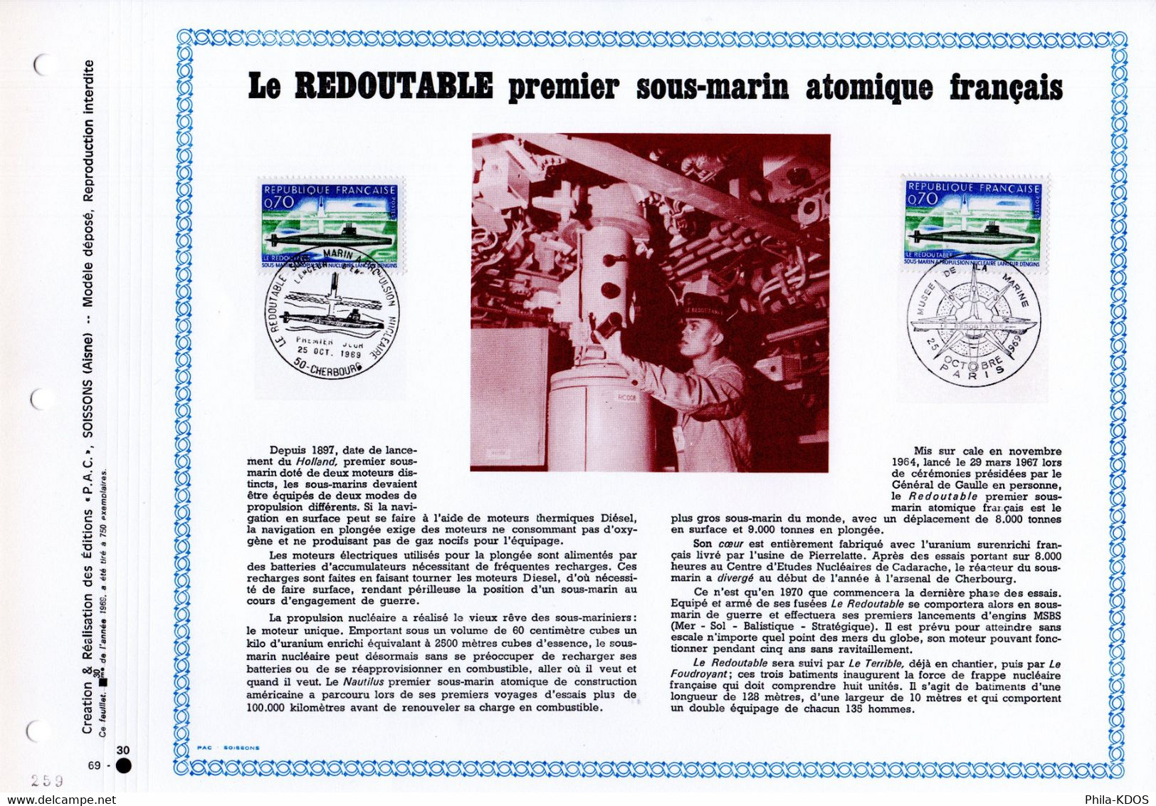 RRR " LE REDOUTABLE " Sur Feuillet PAC N°té RARE (750 Ex.) De 1969. N° YT 1615. En Parfait état. RRR - U-Boote