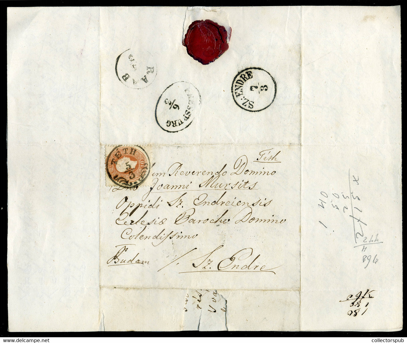 TÉTH 1863. Szép10Kr Levél, Tartalommal Szentendrésre Küldve, Bejczy Család - ...-1867 Prephilately