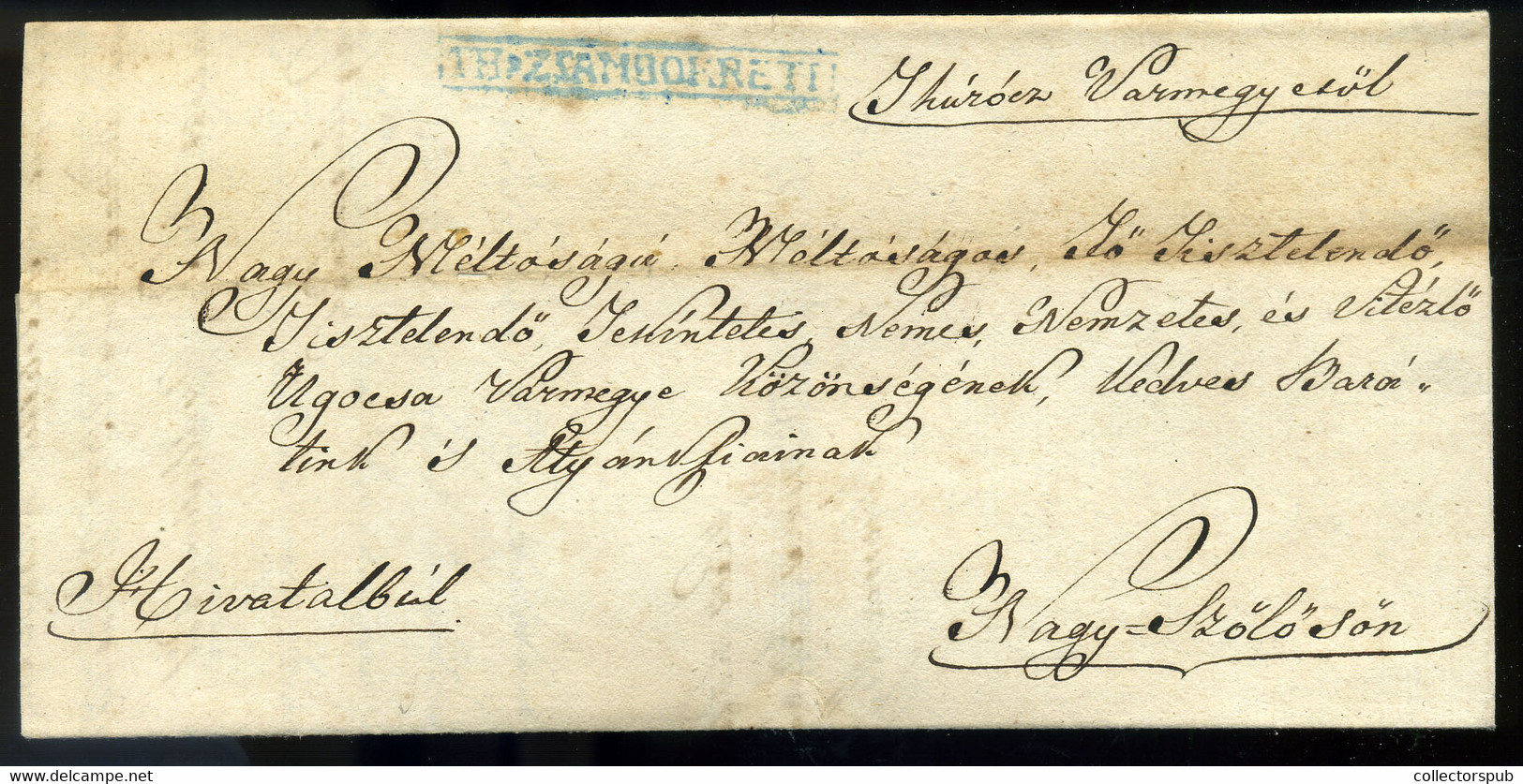 TÚRÓCZSÁMBOKRÉT  1836. Hivatalos Levél, Tartalommal  Kék "TH:ZSAMBOKRETH" Bélyegzéssel Nagyszőllősre Küldve (500p)  /  1 - ...-1867 Voorfilatelie