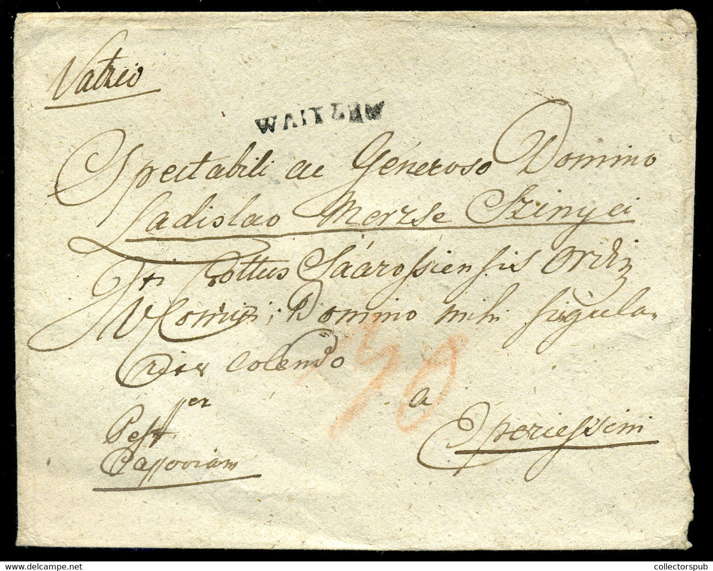 VÁC  Dekoratív Portós Levél "WAITZEN" Eperjesre Küldve  /  Decorative Unpaid Letter To Eperjes - ...-1867 Prephilately