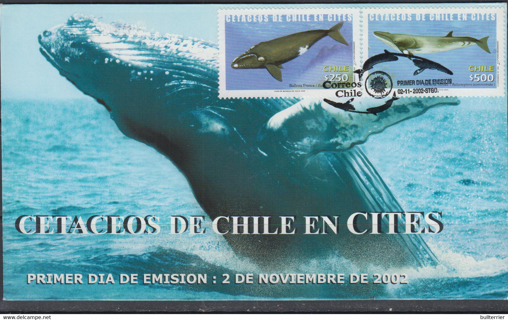 CHILE - 2002 - WHALES SET OF 2 ON  ILLUSTRATED FDC - Sonstige & Ohne Zuordnung