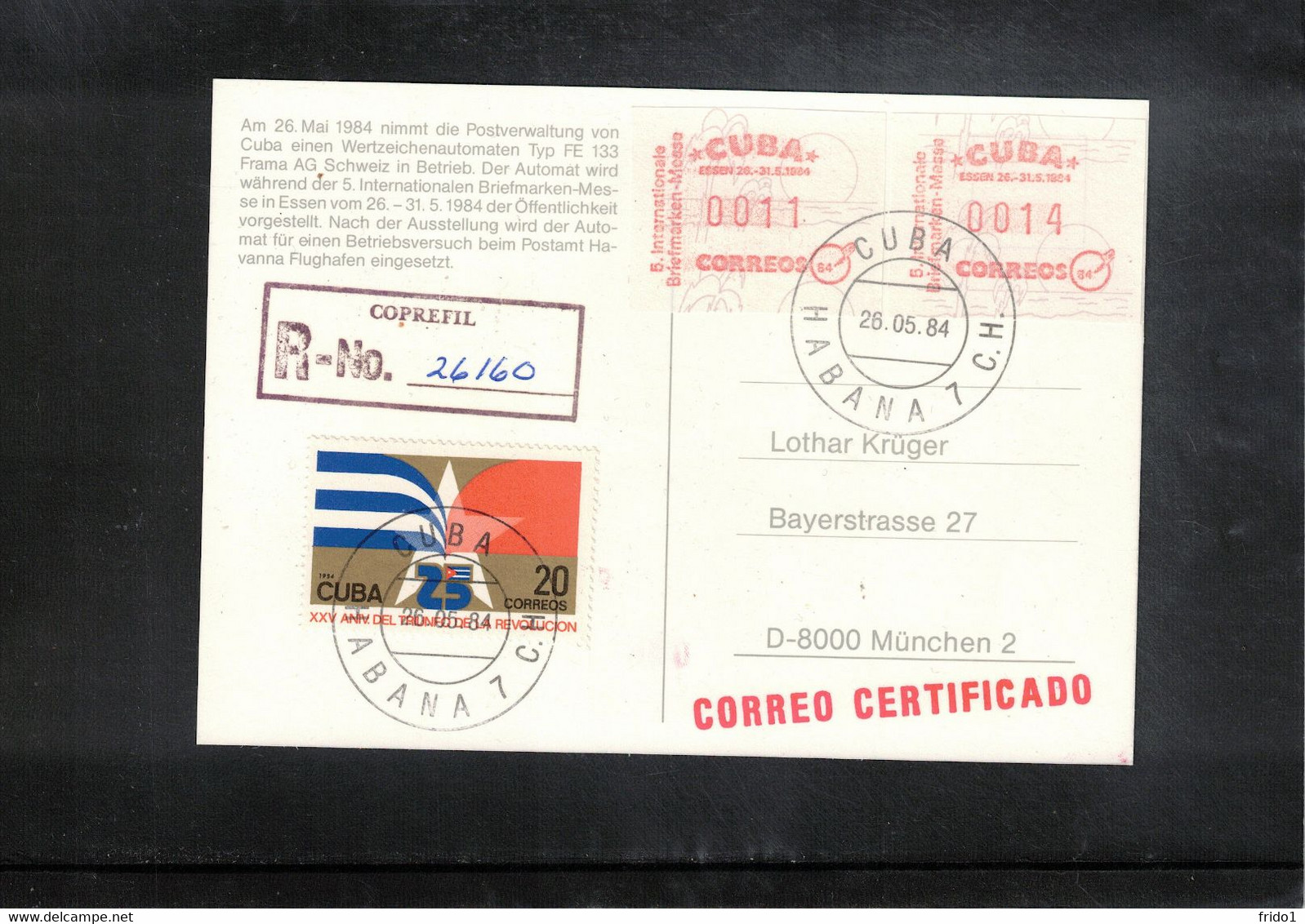 Cuba 1984 ATM Interesting Registered Postcard - Storia Postale