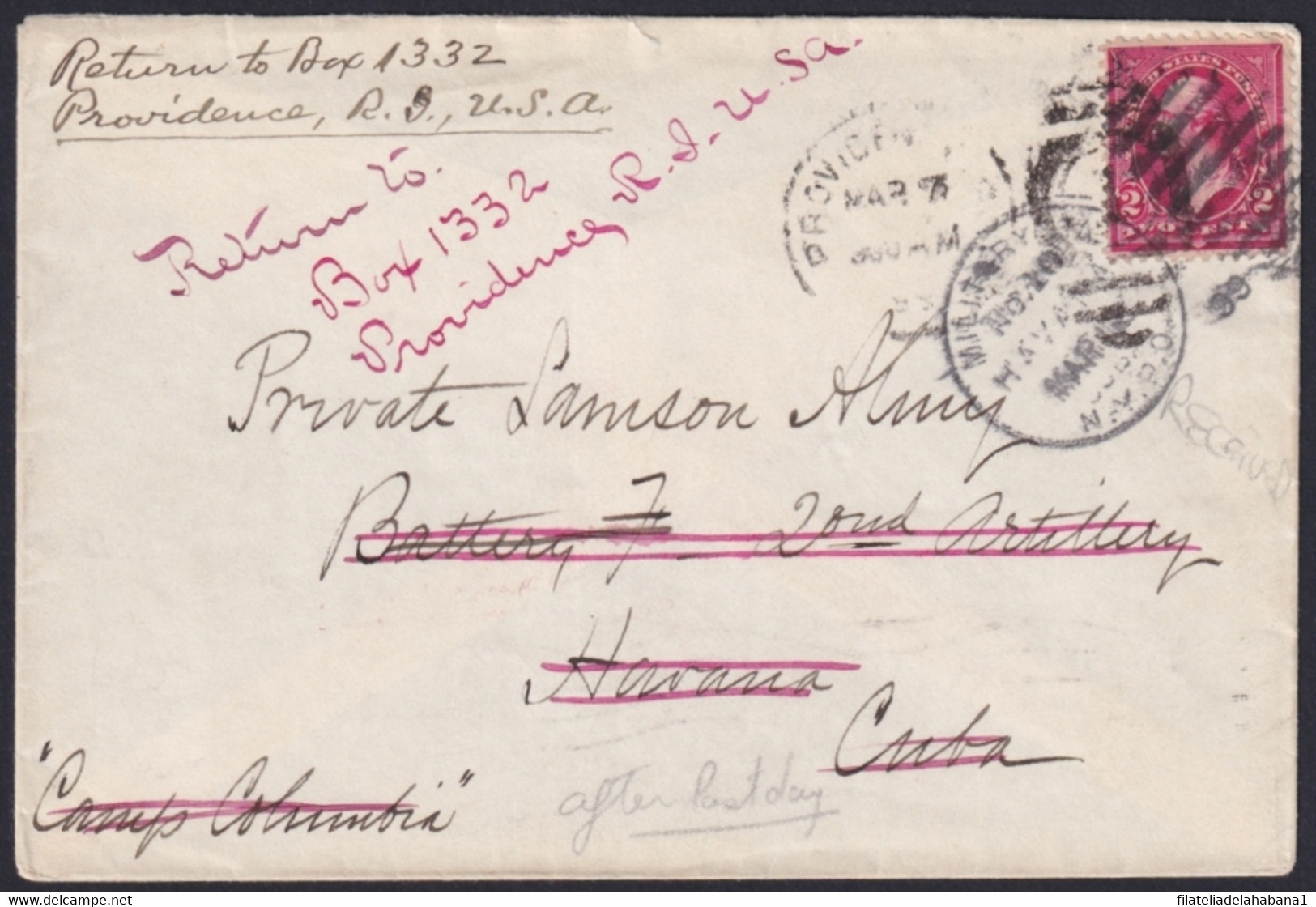1899-H-257 CUBA US OCCUPATION 1899 MILITAR STATION HAVANA RETURNED COVER TO US. - Covers & Documents