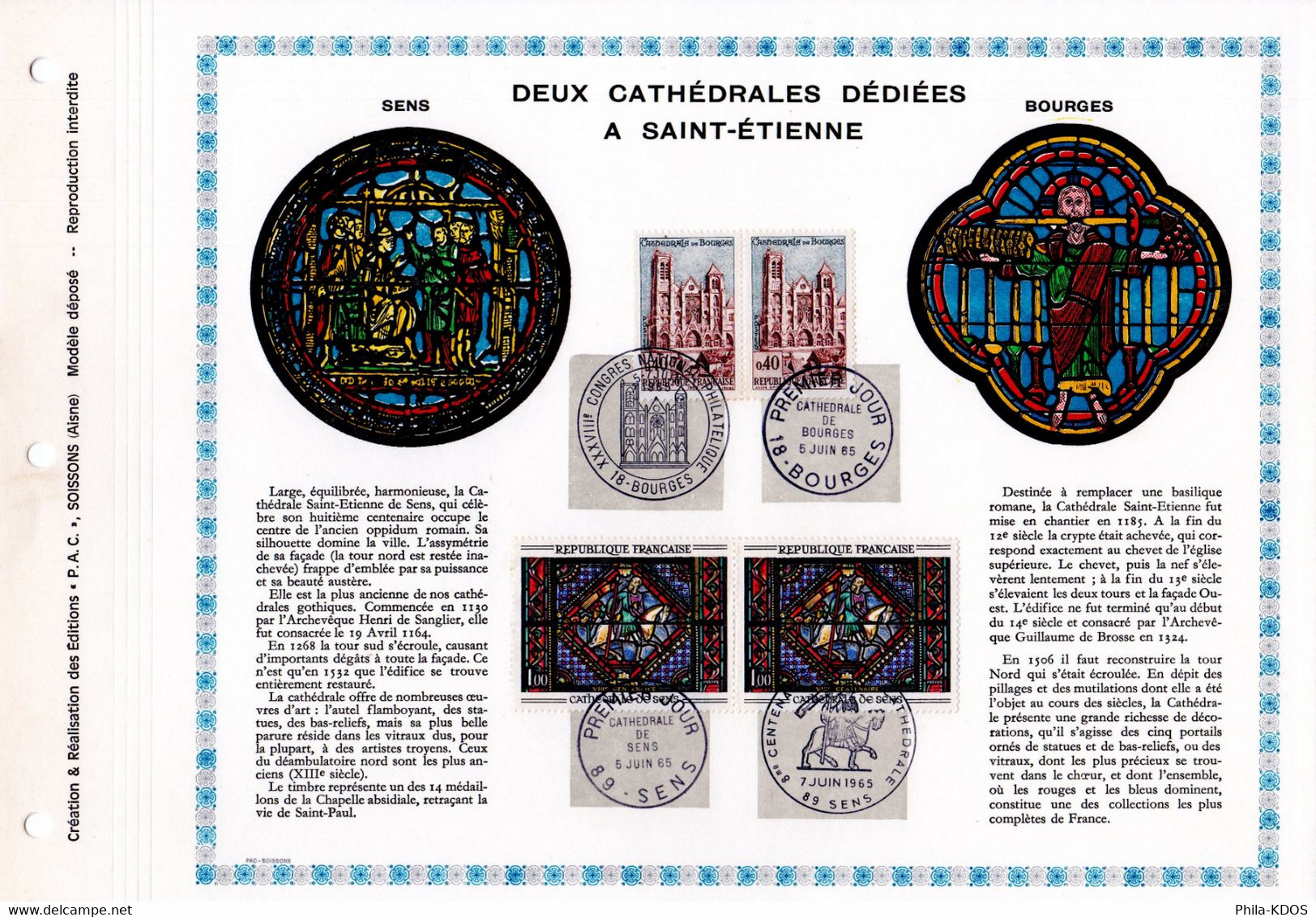 RRR 1965 " 2 CATHEDRALES DEDIEES A SAINT-ETIENNE " Sur Feuillet PAC N°té RARE N° YT 1427 + 53 Parfait état A Saisir !!! - Glas & Brandglas