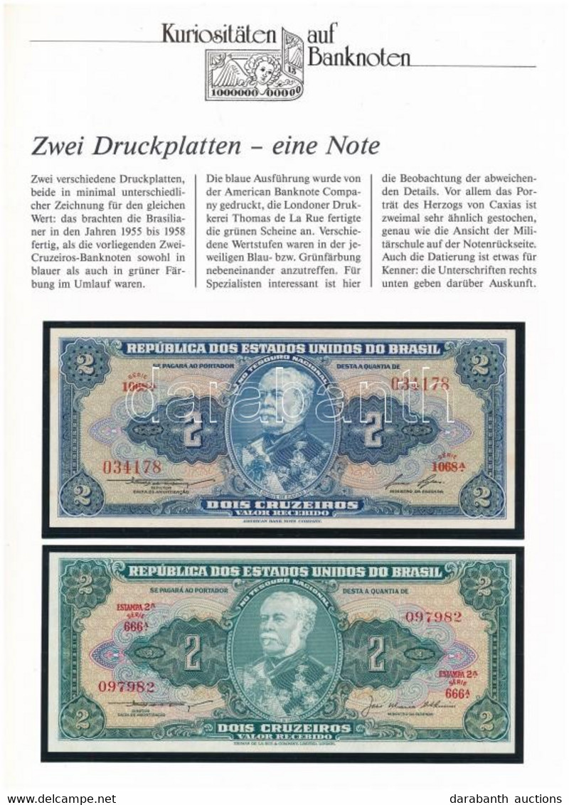 Brazília 1954-1958. 2C + 1956-1958. 2C Német Nyelvű Ismertetővel T:I Brazil 1954-1958. 2 Cruzeiros + 1956-1958. 2 Cruzei - Non Classés