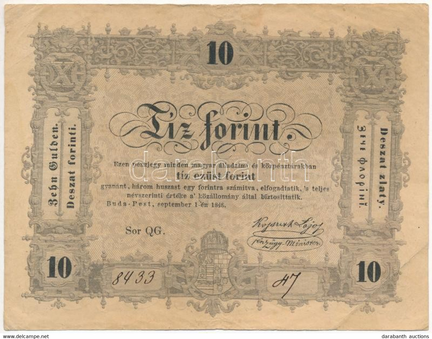 1848. 10Ft "Kossuth Bankó" T:III Szép Papír  Adamo G111 - Non Classés