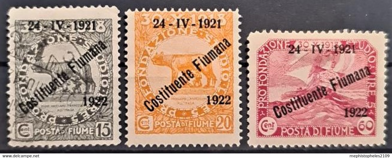 FIUME 1921 - MLH/canceled - Sc# 151, 152, 154 - Fiume