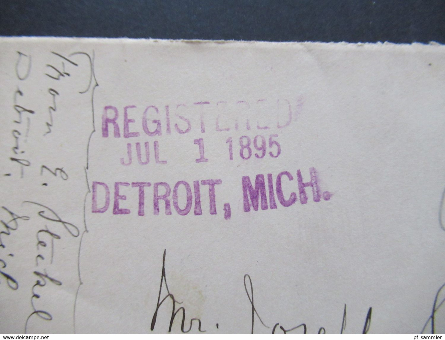 USA 1895 Michel Nr. 62 Und 67 MiF Einschreiben Registered Jul 1 1895 Detroit Mich. Violetter Nummernstempel - Brieven En Documenten