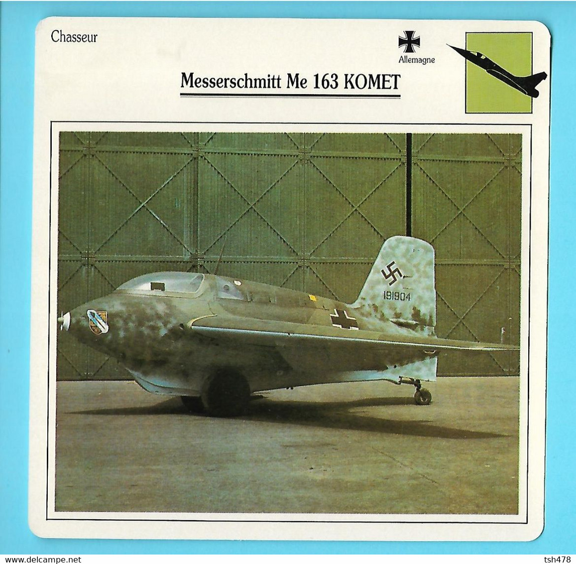 FICHE AVION----chasseur---ALLEMAGNE---MESSERSCHIMITT ME 163 KOMET--voir 2 Scans - Vliegtuigen