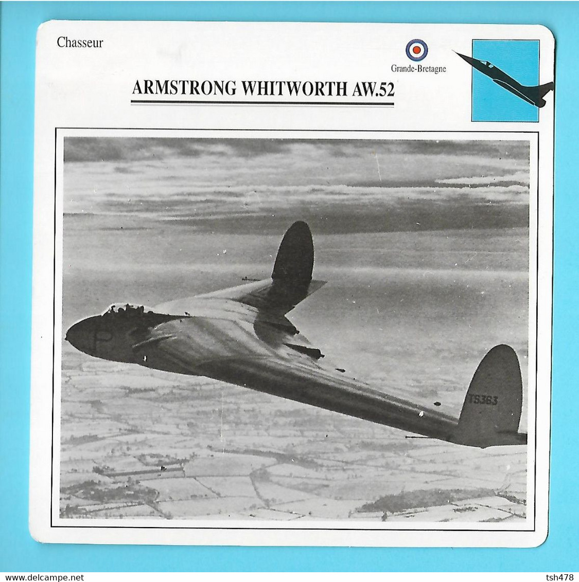 FICHE AVION----chasseur----GRANDE BRETAGNE---ARMSTRONG WHITWORTH AW.52--voir 2 Scans - Vliegtuigen