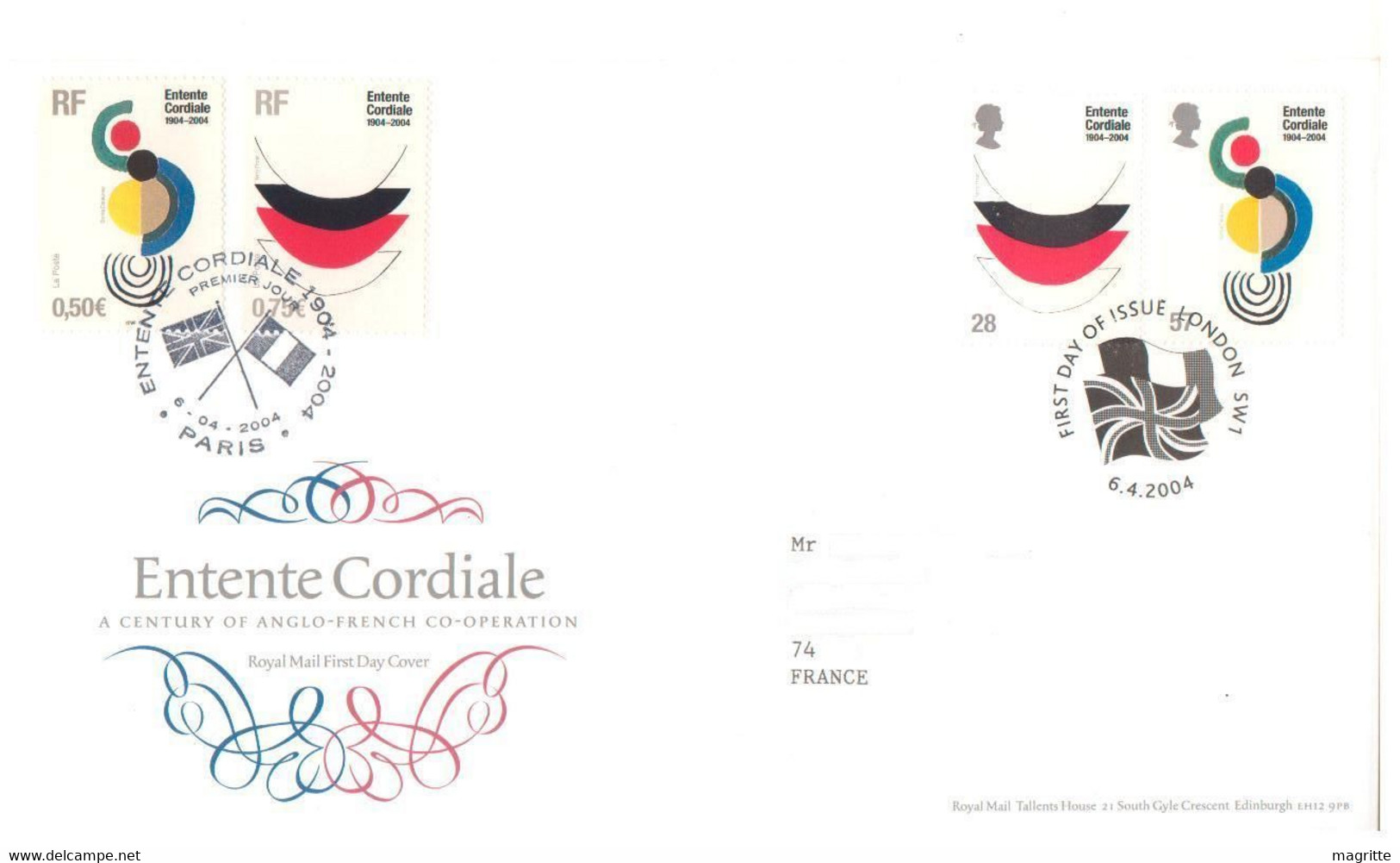 France Royaume Uni GB 2004 FDC Mixte Emission Commune Entente Cordiale France UK Joint Issue Mixed FDC - Gemeinschaftsausgaben