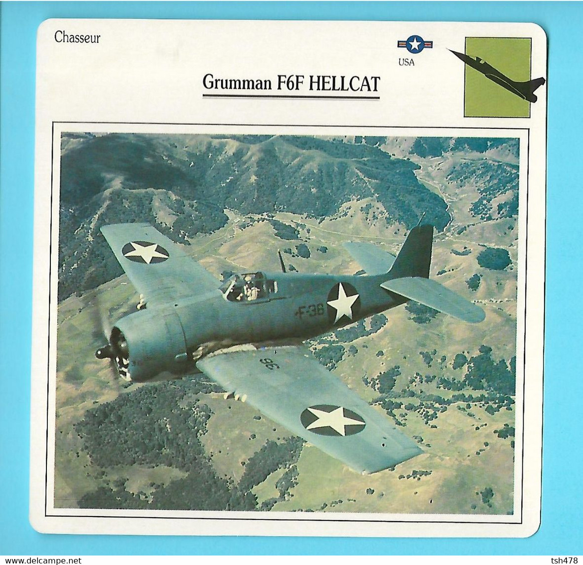 FICHE AVION----chasseur Embarqué---USA----GRUMMAN F6F HELLCAT--voir 2 Scans - Vliegtuigen