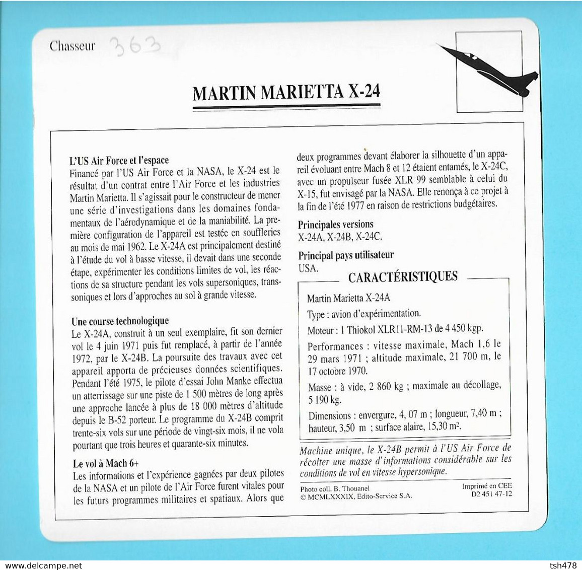 FICHE AVION----chasseur--USA---MARTIN MARIETTA X-24--voir 2 Scans - Vliegtuigen