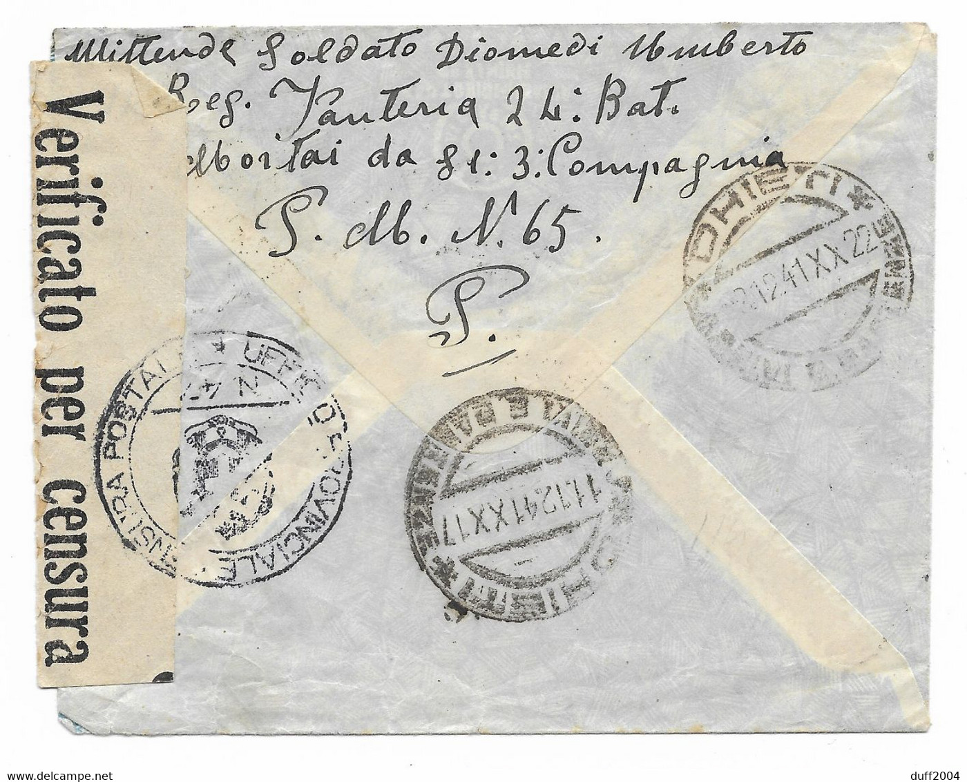 DA P.M.. 65 ( GRECIA ) A CHIETI - 2.2.1941 - VERIFICATA DALLA CENSURA. - Military Mail (PM)